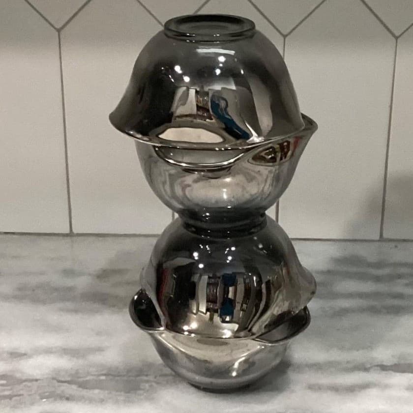 Vitreon Queens Lusterware Silver Ombre Triangle Bowls, Set of 4, Vtg Dinnerware - Thumbnail 9