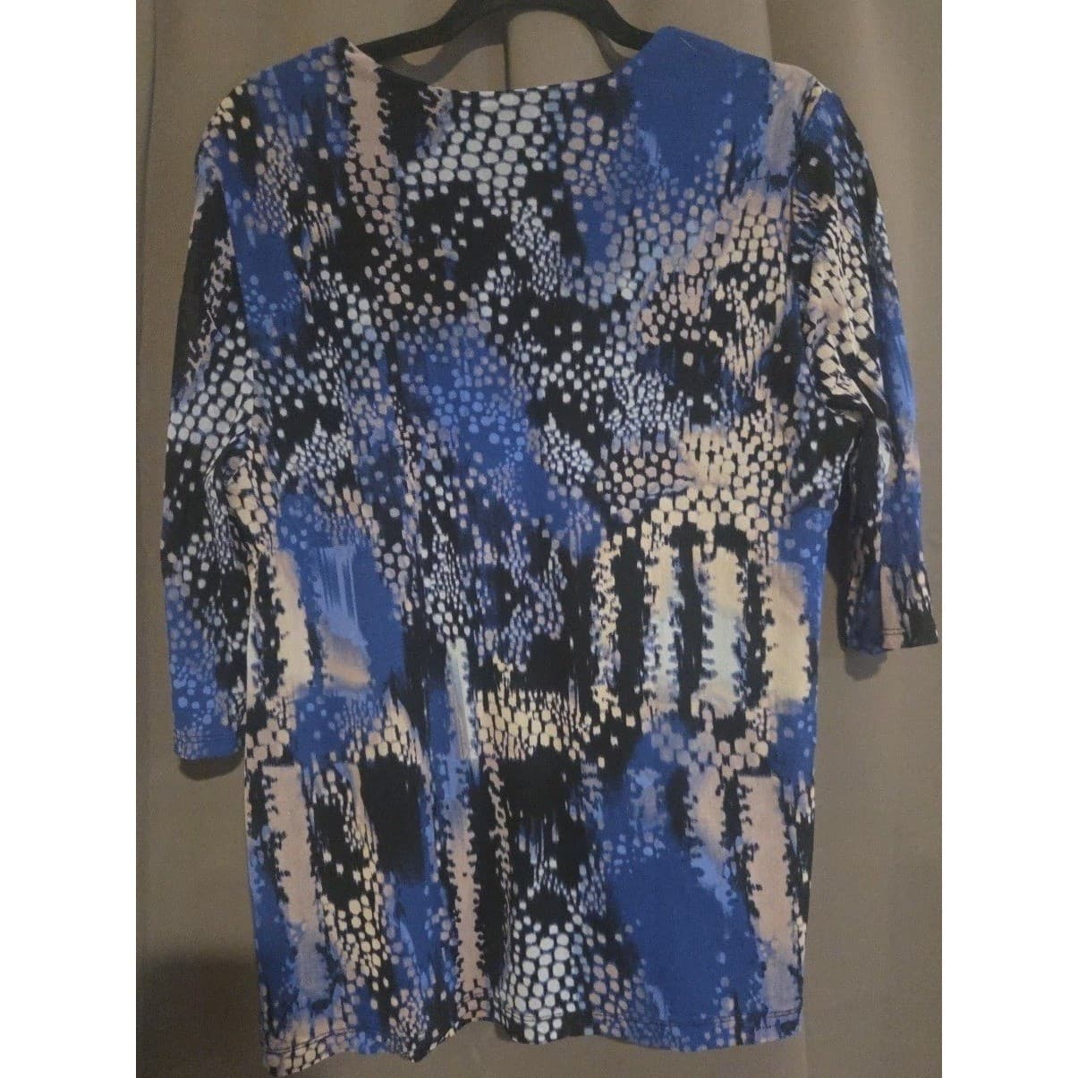 Emma James Blue Black Snakeskin Print Studded V-Neck Mesh Blouse Top, Women's XL - Thumbnail 4