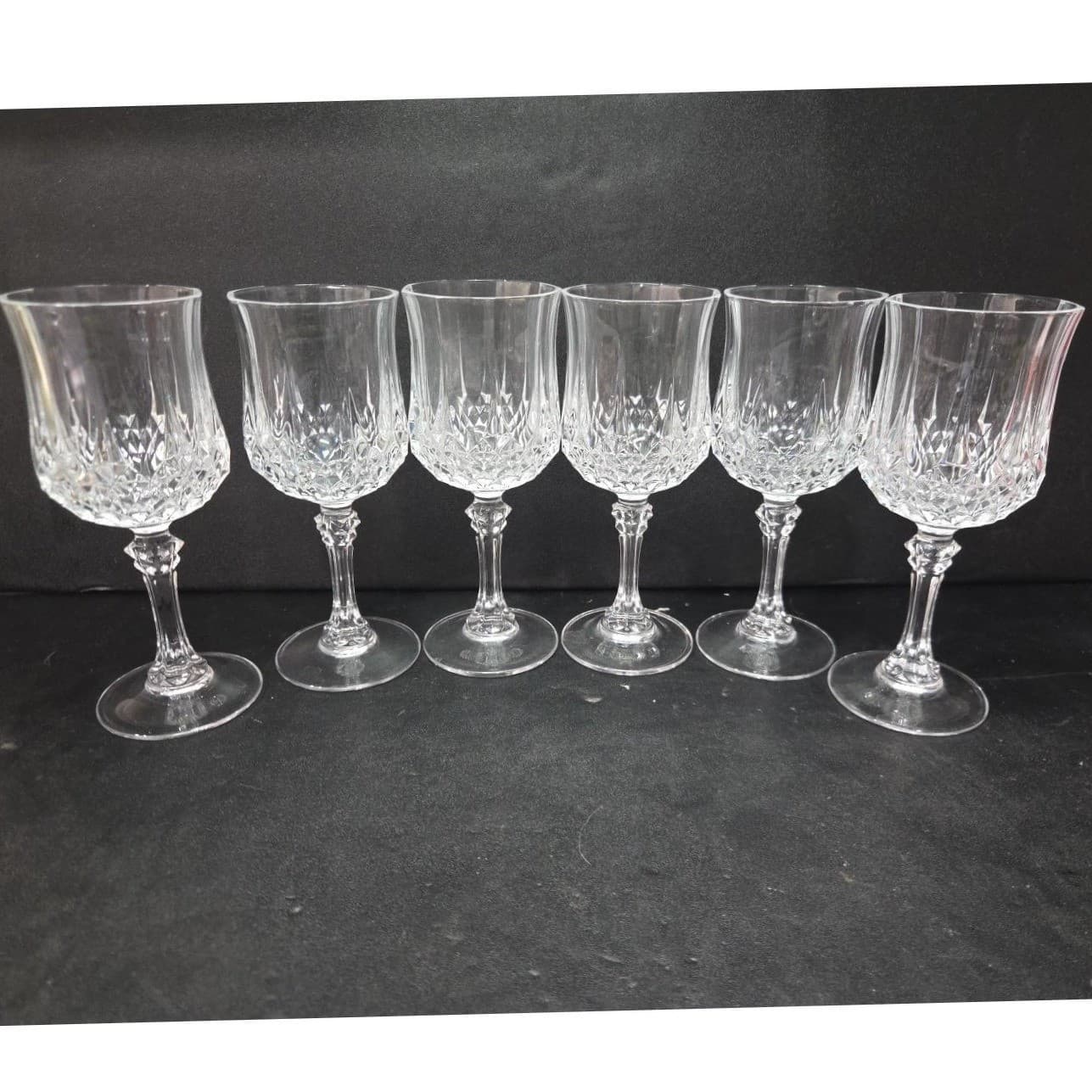 Cristal d'Arques Durand Longchamp Wine Glasses, Set of 6, Vintage Stemware - Thumbnail 3
