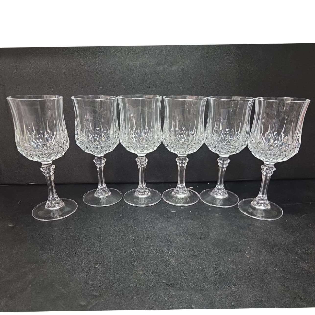 Cristal d'Arques Durand Longchamp Wine Glasses, Set of 6, Vintage Stemware - Thumbnail 4