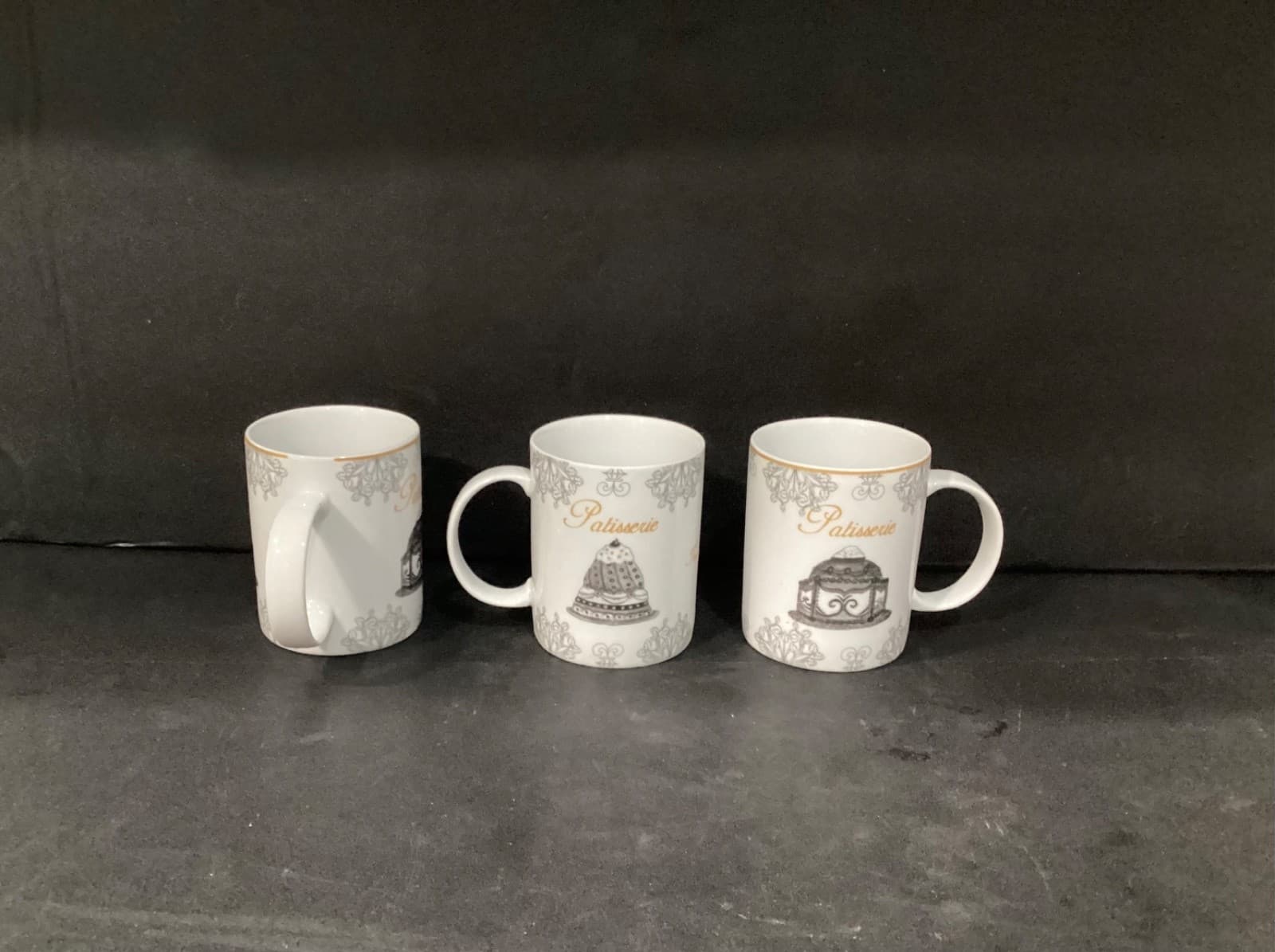 Bia Set of 3 Patisserie White Porcelain Cups with French Pastry Design parisian - Thumbnail 3