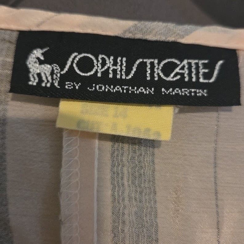 Sophisticates Jonathan Martin Striped V-Neck Pleated Blouse Peach Grey Women's M - Thumbnail 5