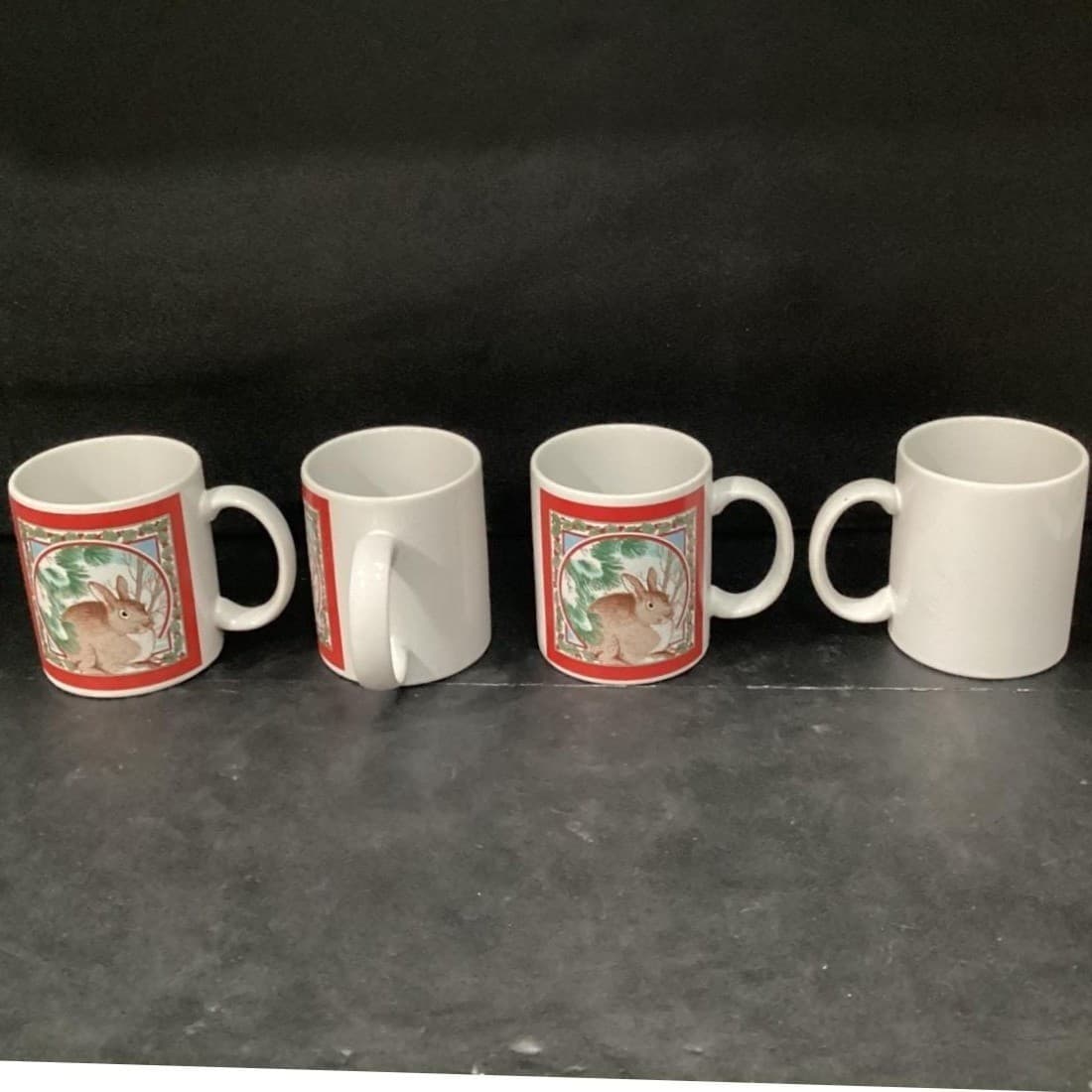 National Wildlife Federation Coffee Cups, Set of 4, Vintage Rabbit Design Mugs - Thumbnail 2