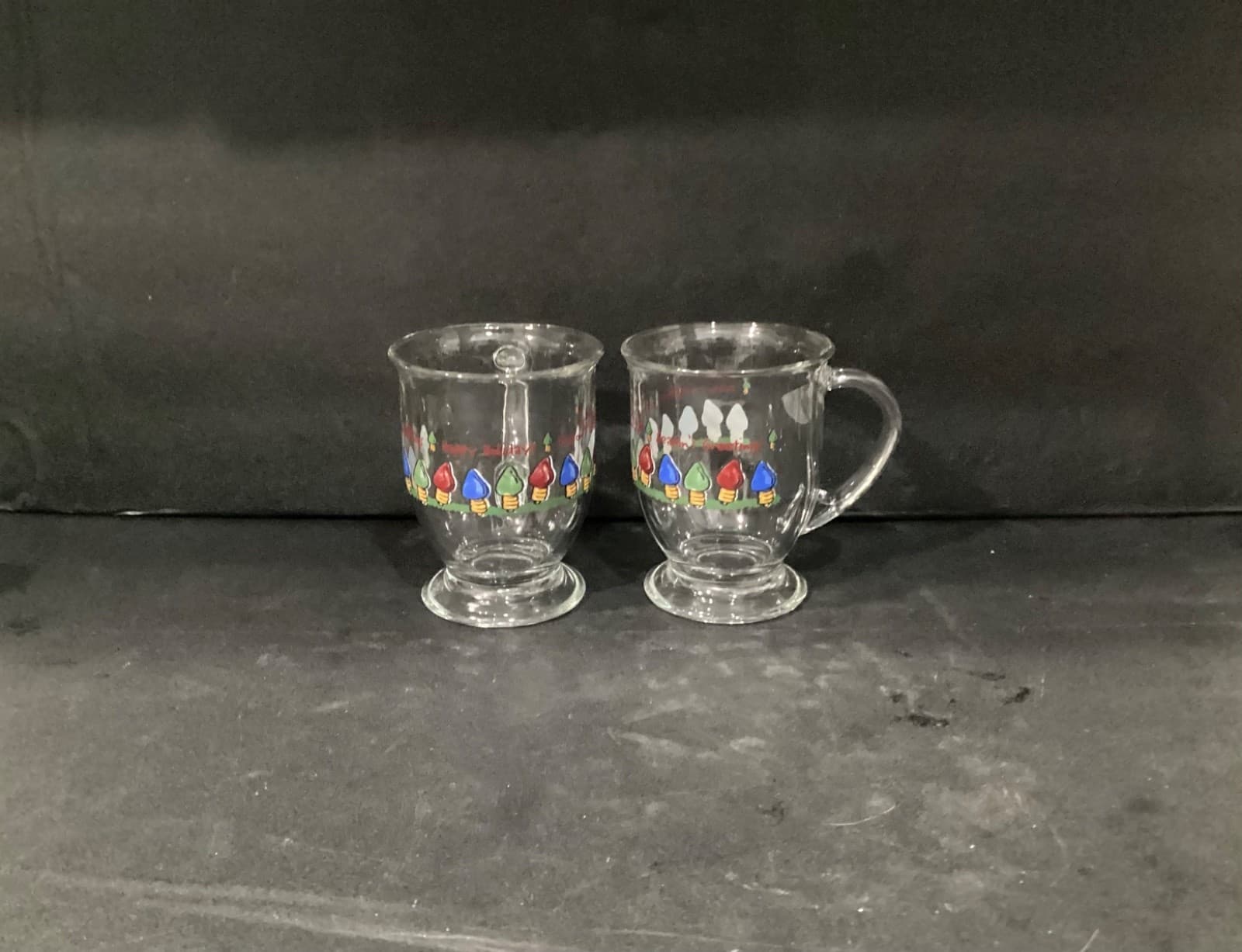 2 Anchor Hocking Clear Coffee Cups Mugs Seasons Greetings Happy Holidays 4.75” - Thumbnail 2