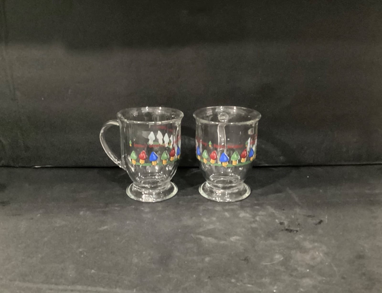 2 Anchor Hocking Clear Coffee Cups Mugs Seasons Greetings Happy Holidays 4.75” - Thumbnail 3