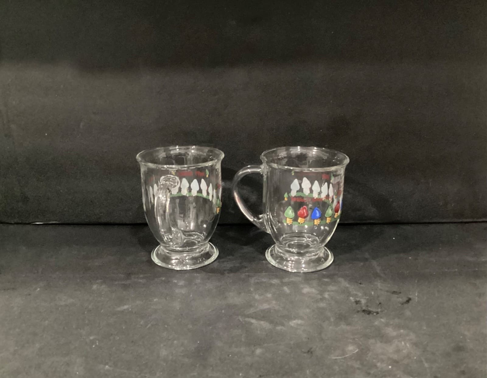 2 Anchor Hocking Clear Coffee Cups Mugs Seasons Greetings Happy Holidays 4.75” - Thumbnail 4