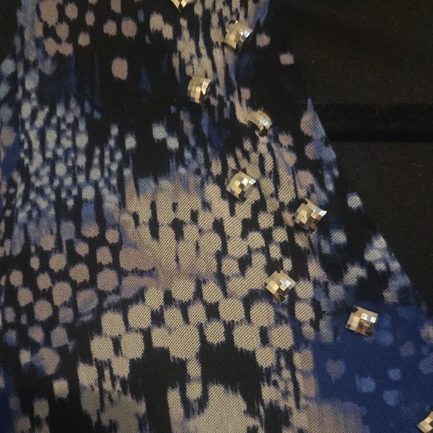 Emma James Blue Black Snakeskin Print Studded V-Neck Mesh Blouse Top, Women's XL - Thumbnail 6
