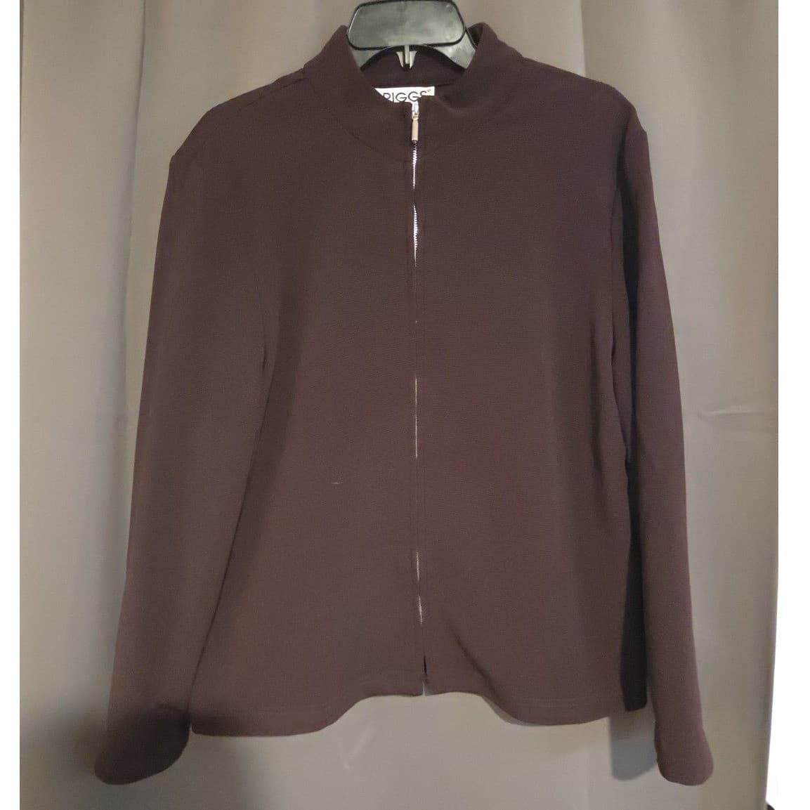 Briggs Brown Ribbed Zip Up Mock Neck Jacket, Women's Large, Made in USA Vintage - Thumbnail 3