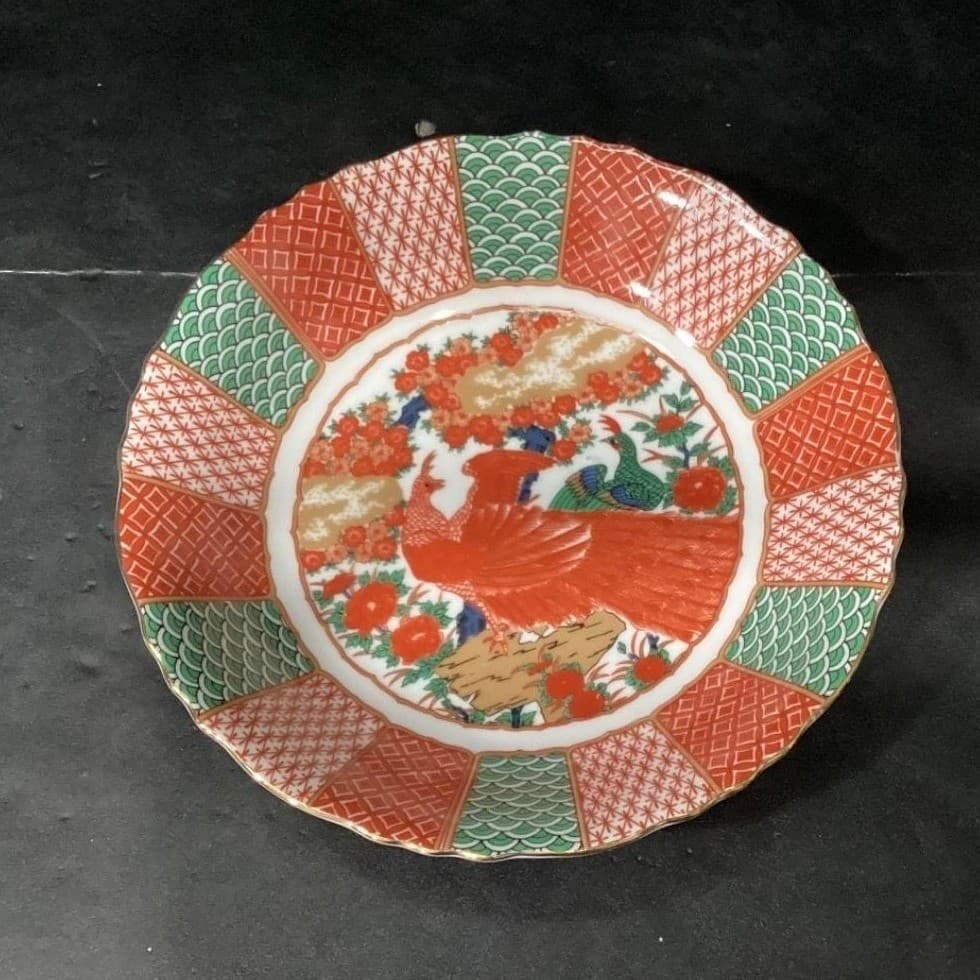 Arita Imari Peacock Coupe Bowls, Set of 4, Vintage Asian Themed Dinnerware - Thumbnail 3