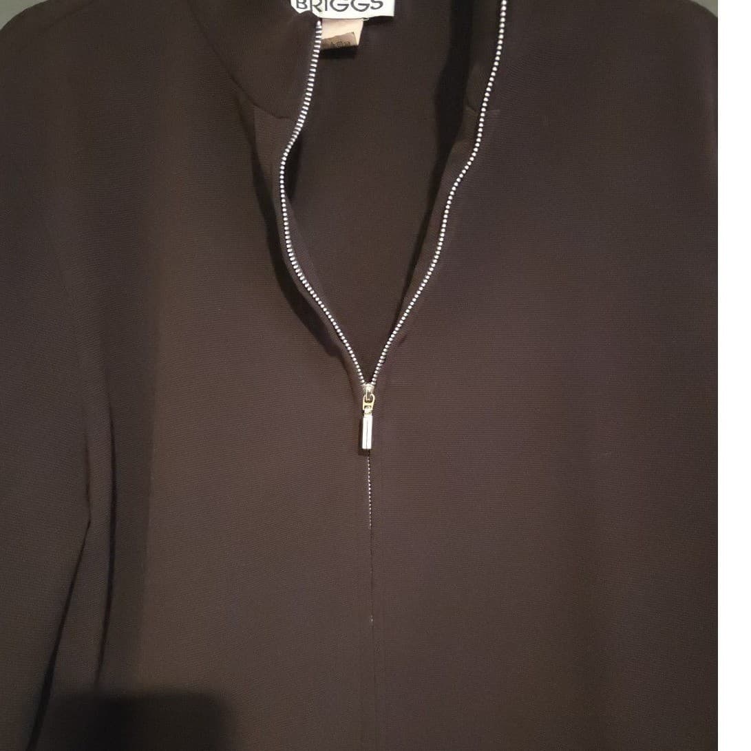 Briggs Brown Ribbed Zip Up Mock Neck Jacket, Women's Large, Made in USA Vintage - Thumbnail 7