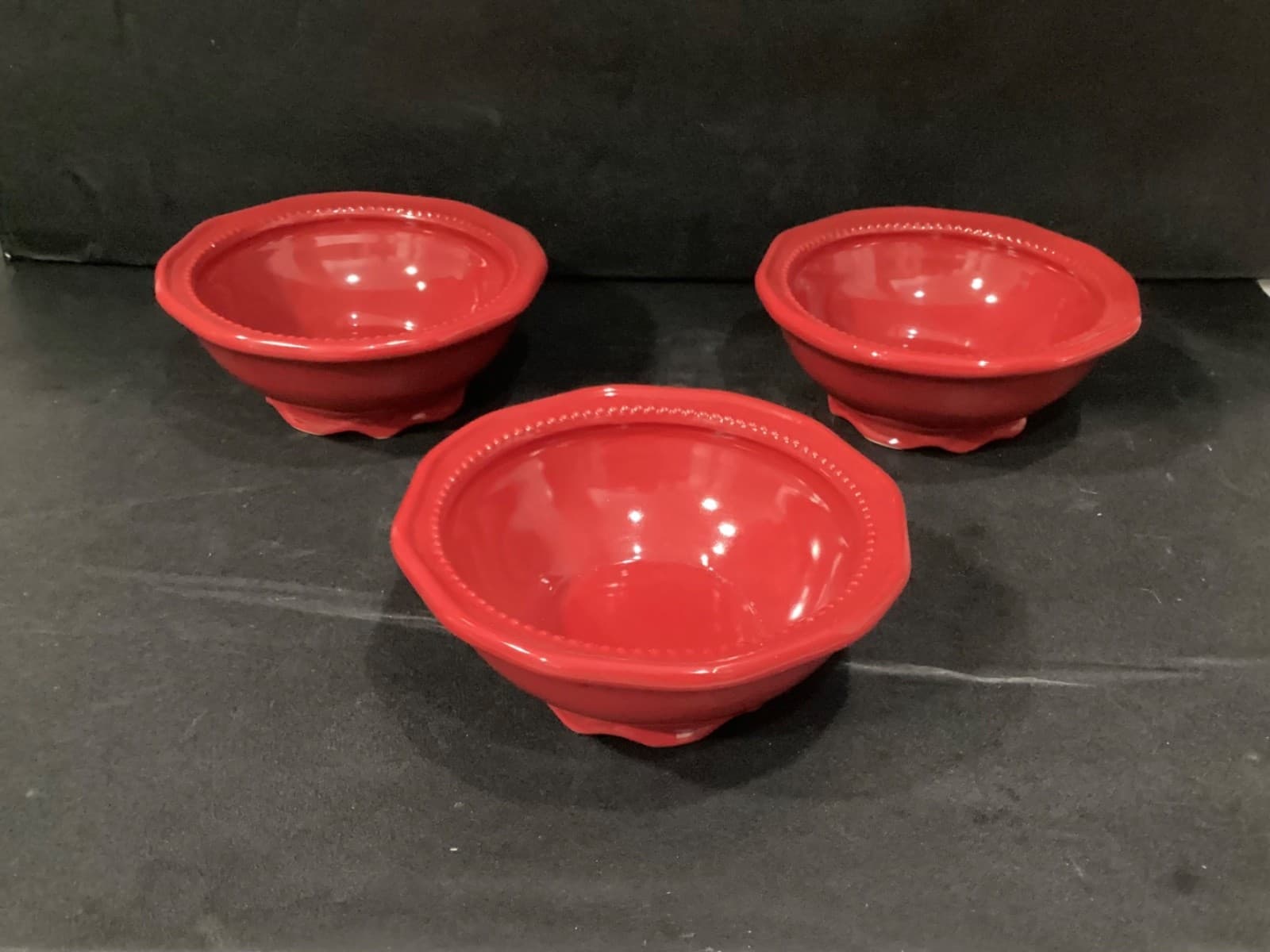 Lot Of 3 Princess House Pavilion Red Berry Cereal Soup Bowls 6.5”