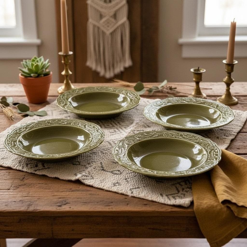 Canonsburg Regency Green Ironstone Dinner Plates, Set of 4, Vintage USA Pottery