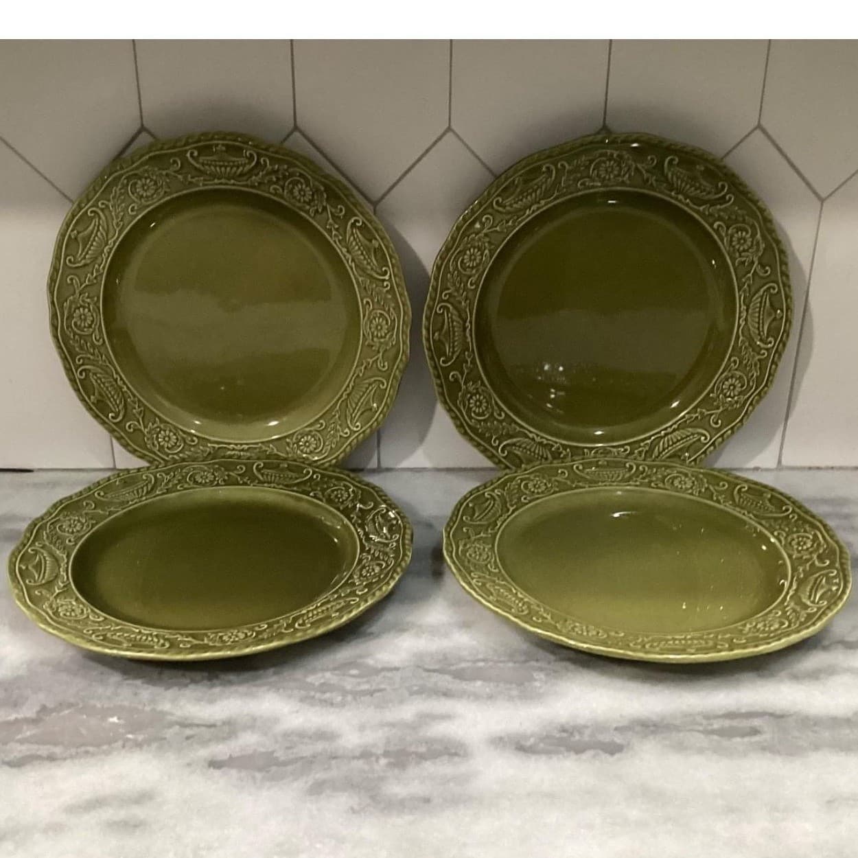 Canonsburg Regency Green Ironstone Dinner Plates, Set of 4, Vintage USA Pottery - Thumbnail 5