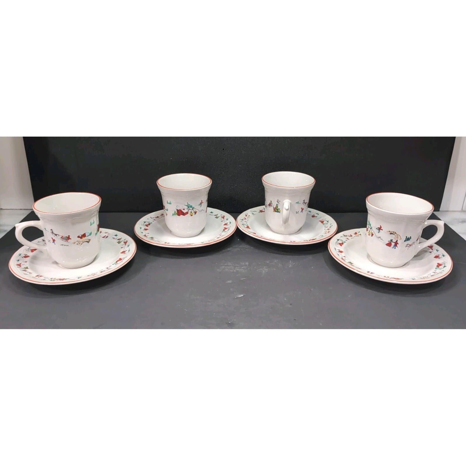 Farberware Babanovsky White Christmas Tea Cup & Saucers, 16 Piece Vintage Set - Thumbnail 3