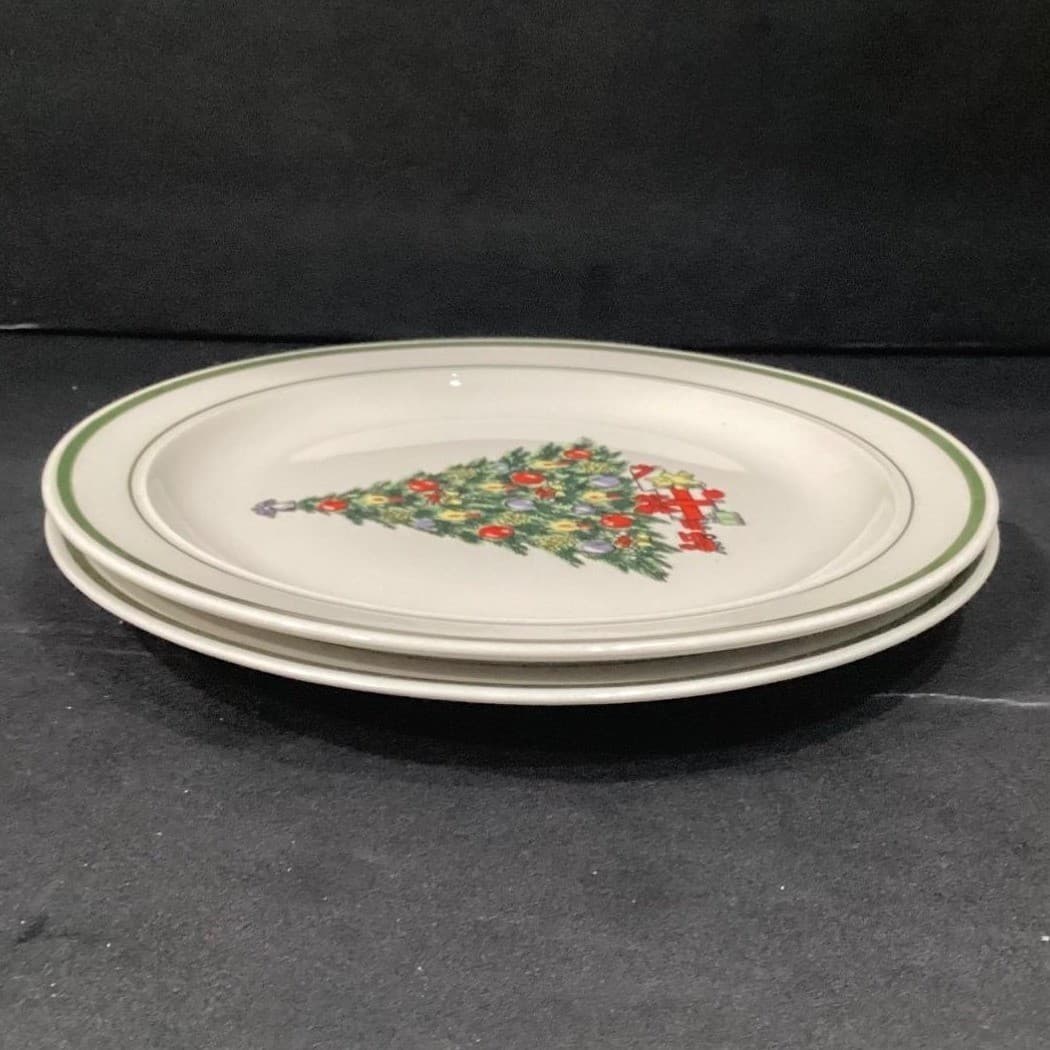Christmas Tree Dinner Plates, Set of 2, Porcelain Holiday Dishes, Vintage China - Thumbnail 8
