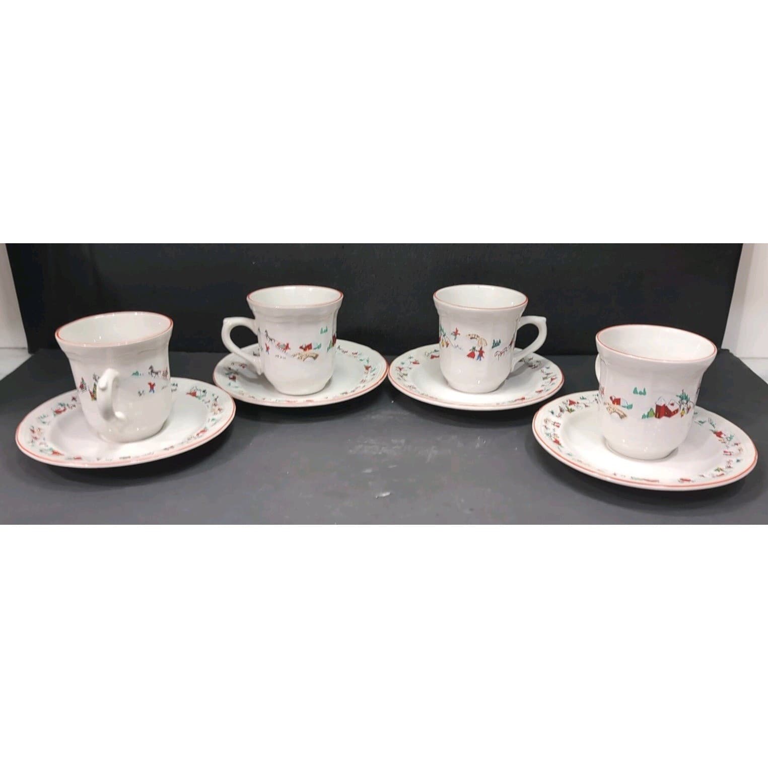 Farberware Babanovsky White Christmas Tea Cup & Saucers, 16 Piece Vintage Set - Thumbnail 6