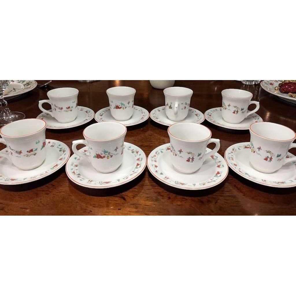 Farberware Babanovsky White Christmas Tea Cup & Saucers, 16 Piece Vintage Set