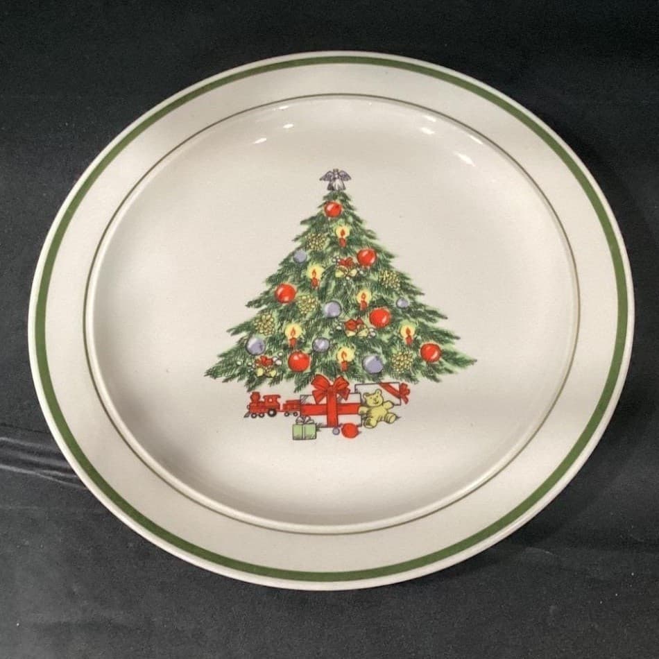 Christmas Tree Dinner Plates, Set of 2, Porcelain Holiday Dishes, Vintage China - Thumbnail 5