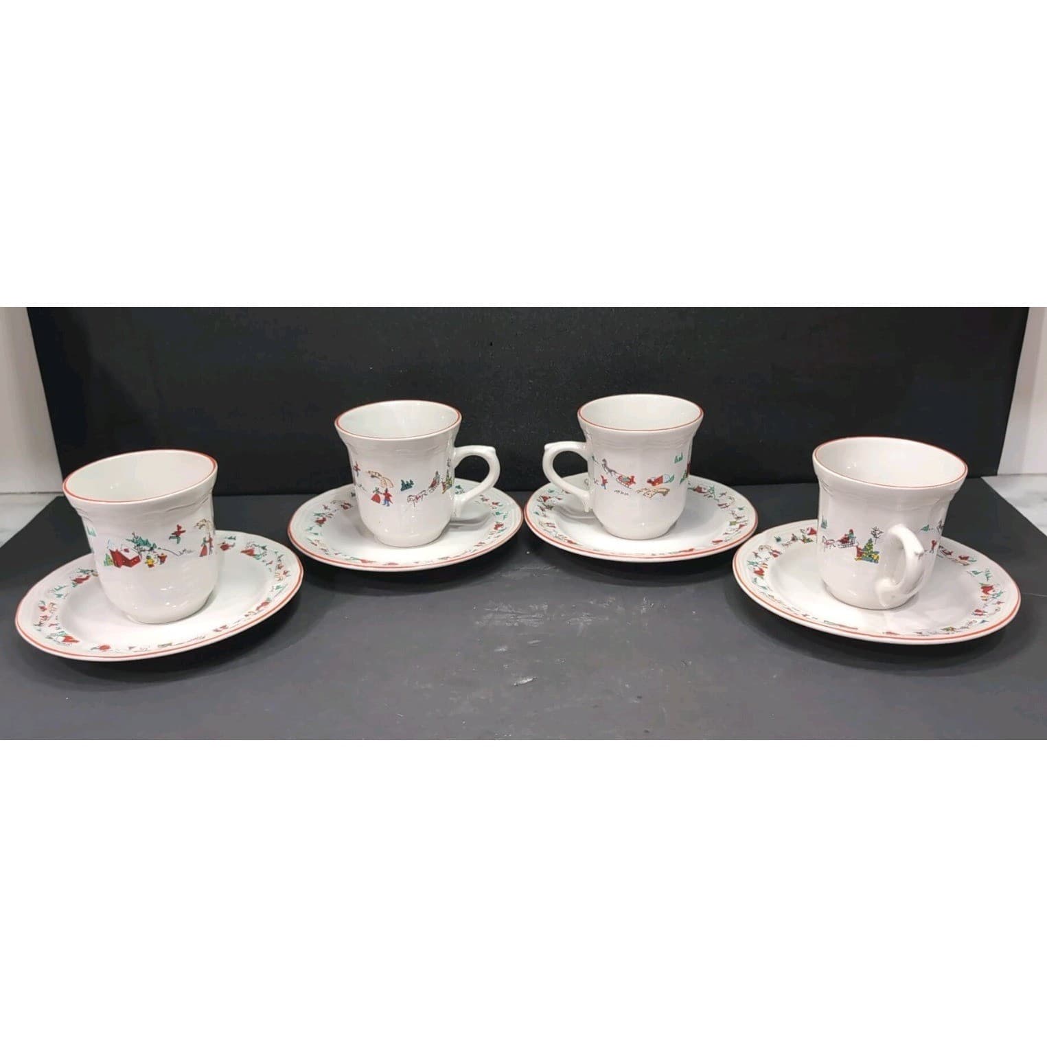 Farberware Babanovsky White Christmas Tea Cup & Saucers, 16 Piece Vintage Set - Thumbnail 4