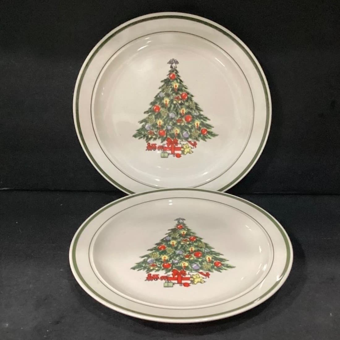 Christmas Tree Dinner Plates, Set of 2, Porcelain Holiday Dishes, Vintage China - Thumbnail 6