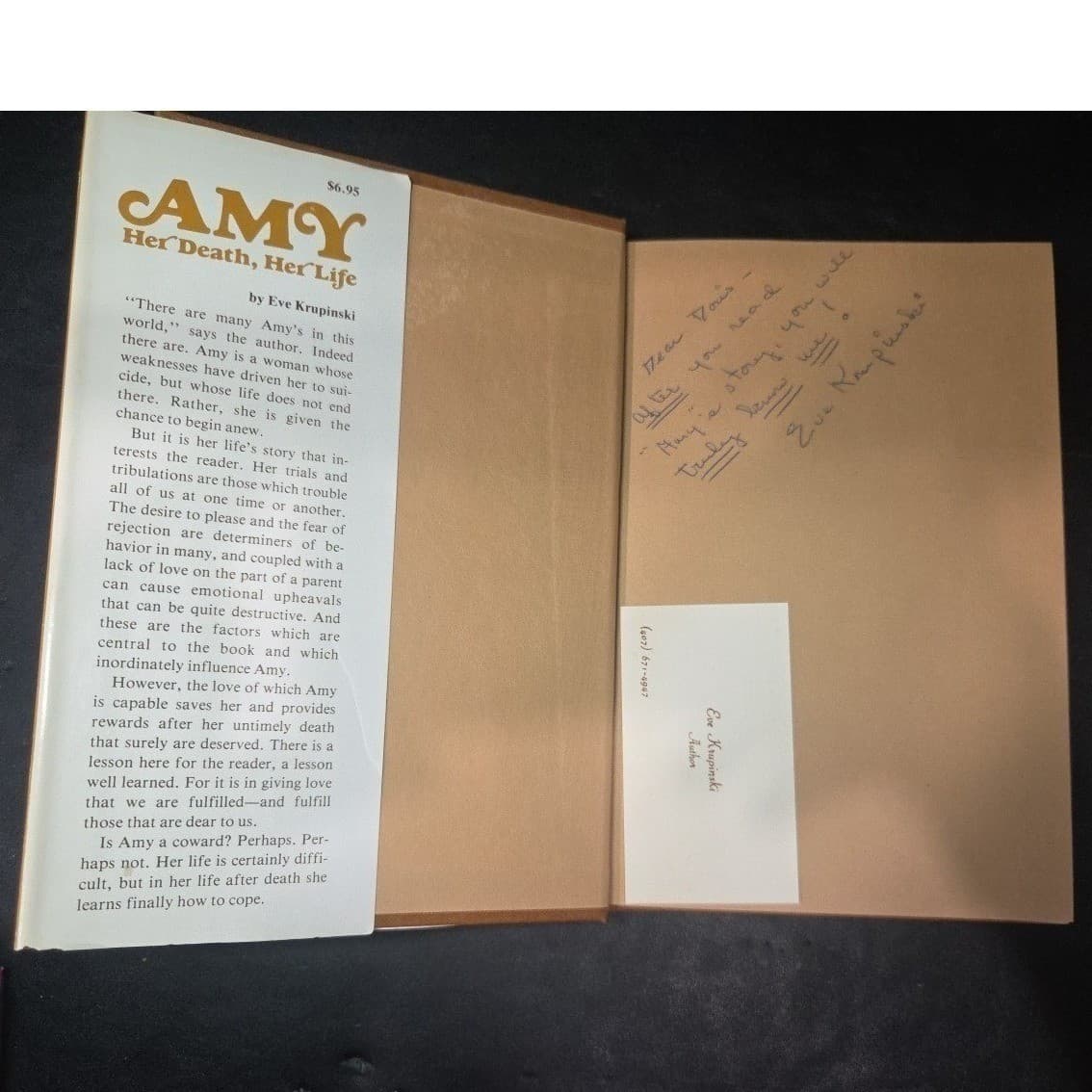 Amy Her Death Her Life Eve Krupinski Signed Hardcover 1977 Biography Dust Jacket - Thumbnail 3