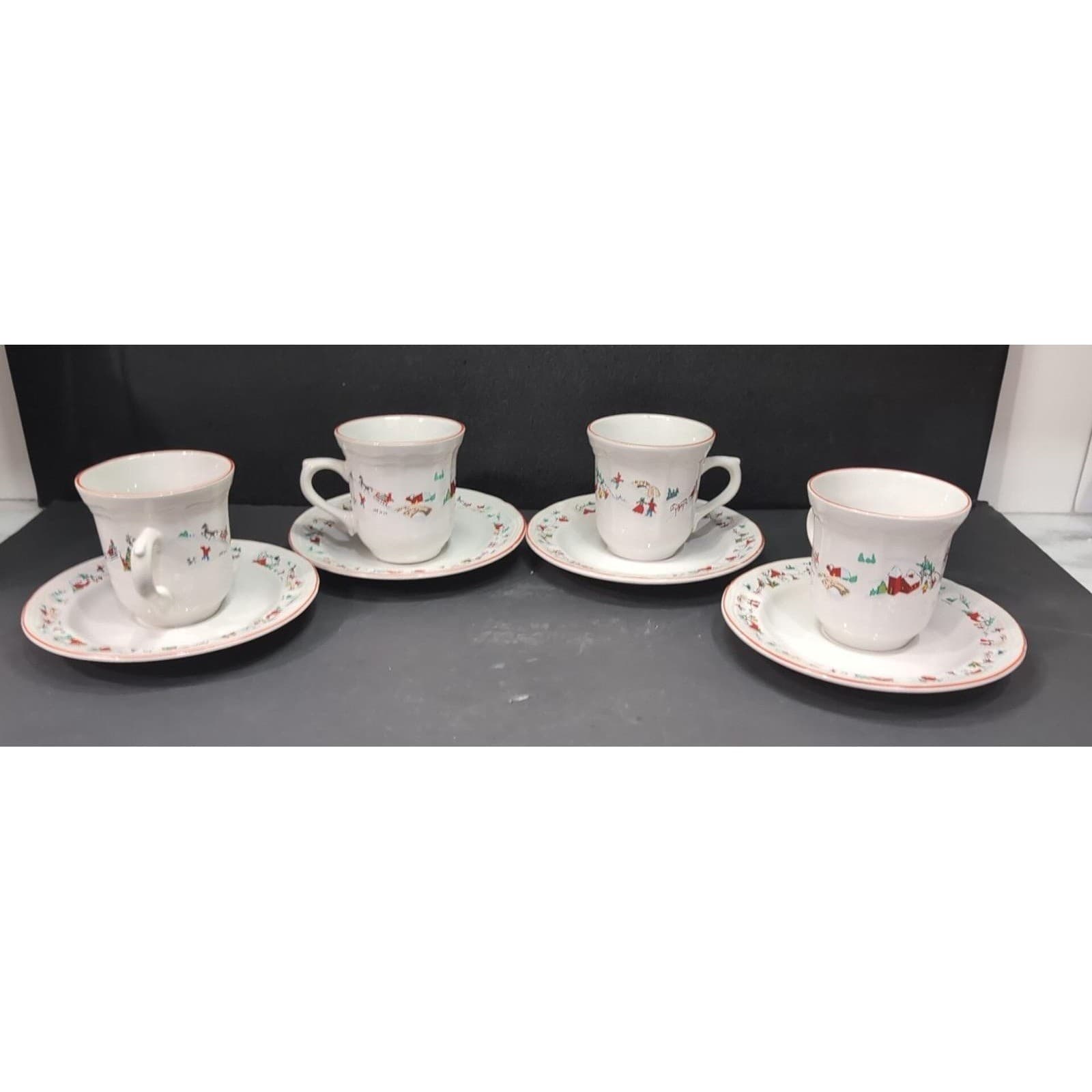 Farberware Babanovsky White Christmas Tea Cup & Saucers, 8 Piece Vintage Set - Thumbnail 5