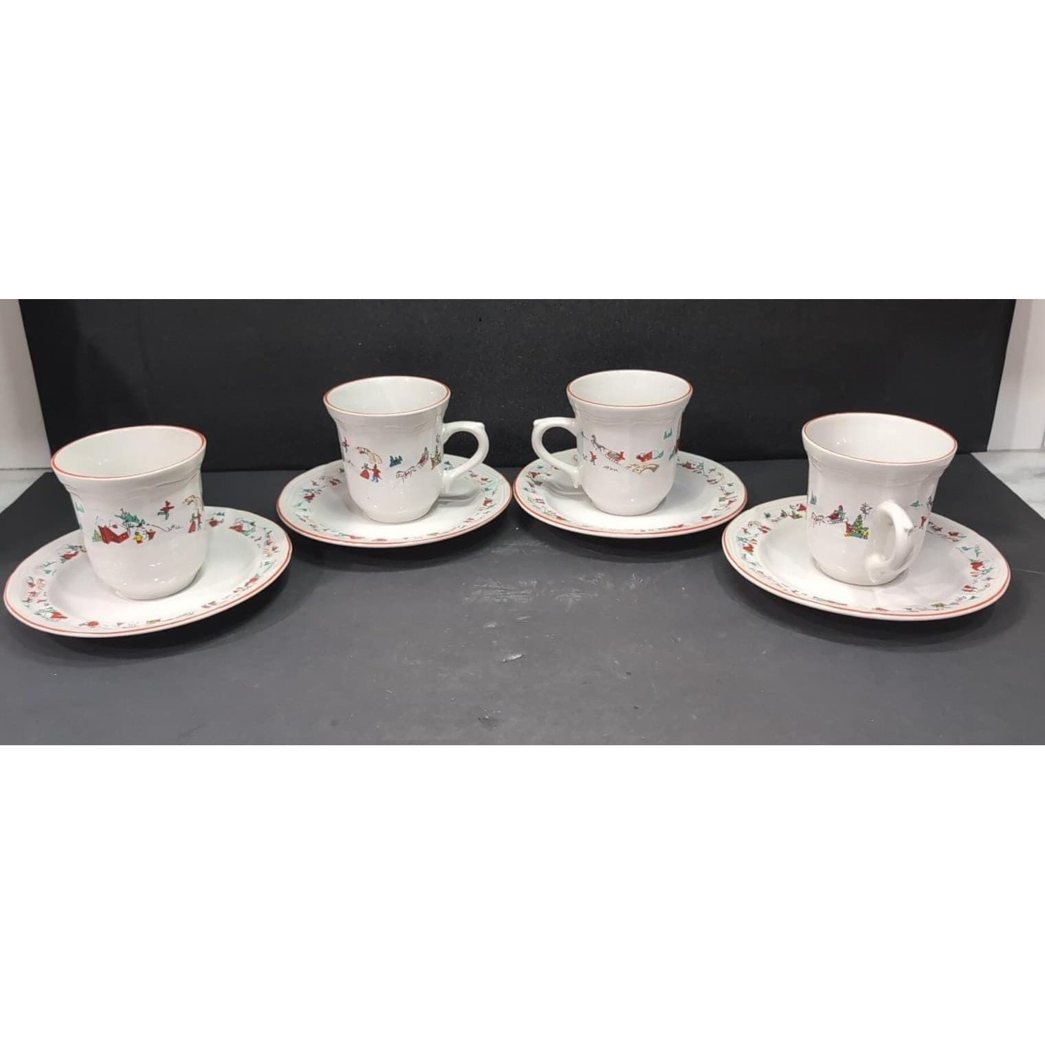 Farberware Babanovsky White Christmas Tea Cup & Saucers, 8 Piece Vintage Set - Thumbnail 3