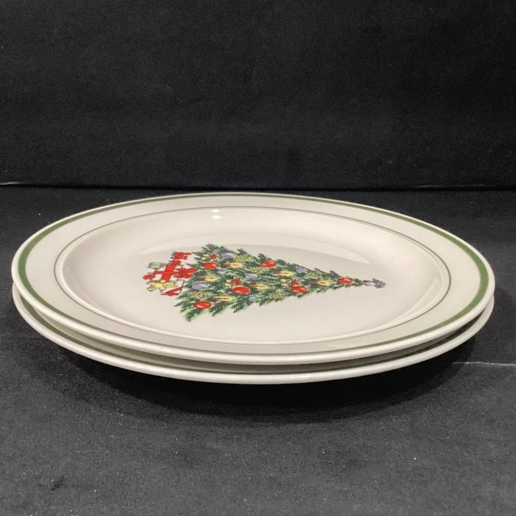 Christmas Tree Dinner Plates, Set of 2, Porcelain Holiday Dishes, Vintage China - Thumbnail 10