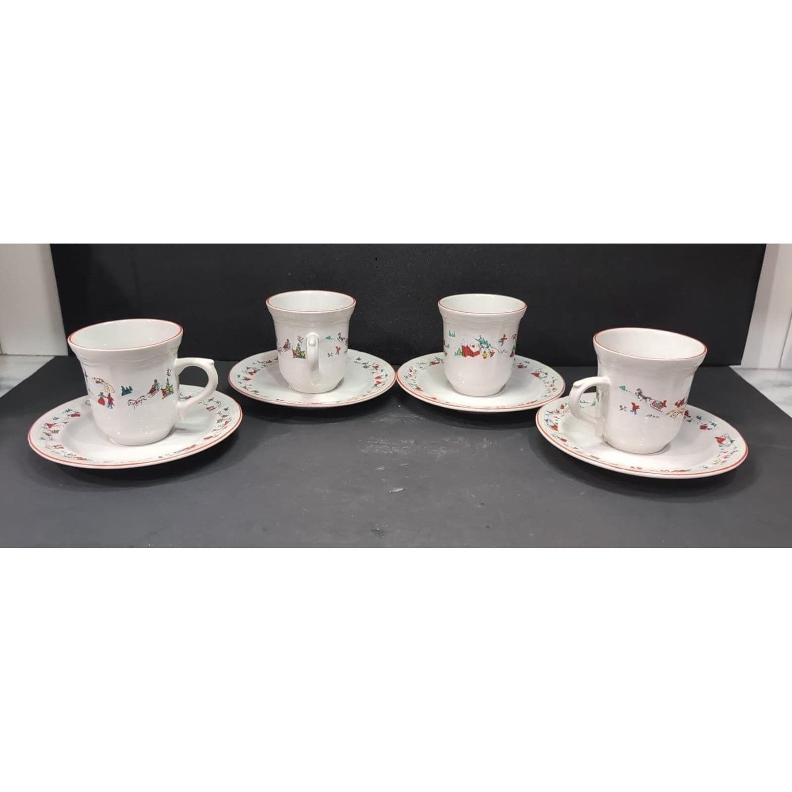 Farberware Babanovsky White Christmas Tea Cup & Saucers, 8 Piece Vintage Set - Thumbnail 4