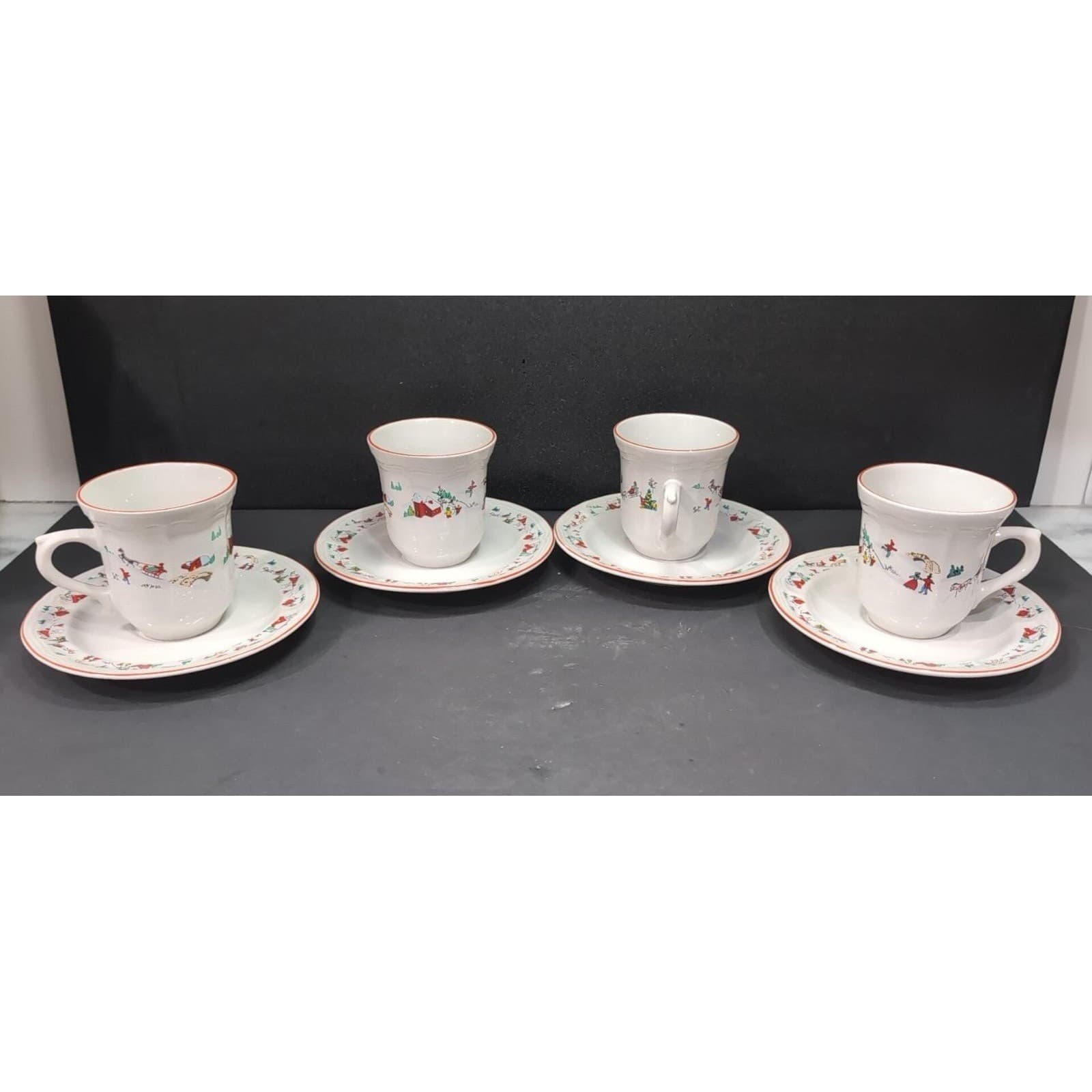 Farberware Babanovsky White Christmas Tea Cup & Saucers, 8 Piece Vintage Set - Thumbnail 2