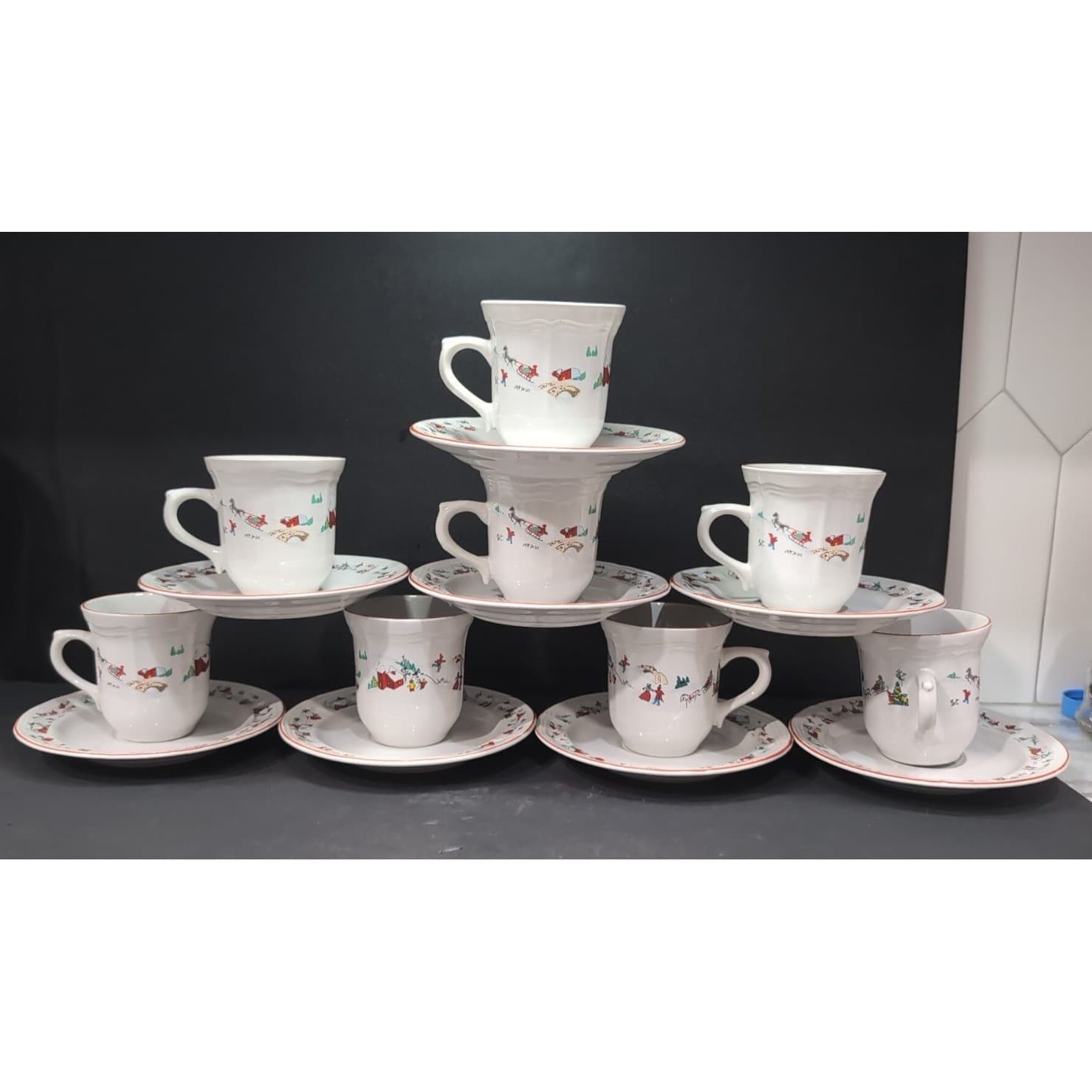 Farberware Babanovsky White Christmas Tea Cup & Saucers, 16 Piece Vintage Set - Thumbnail 2