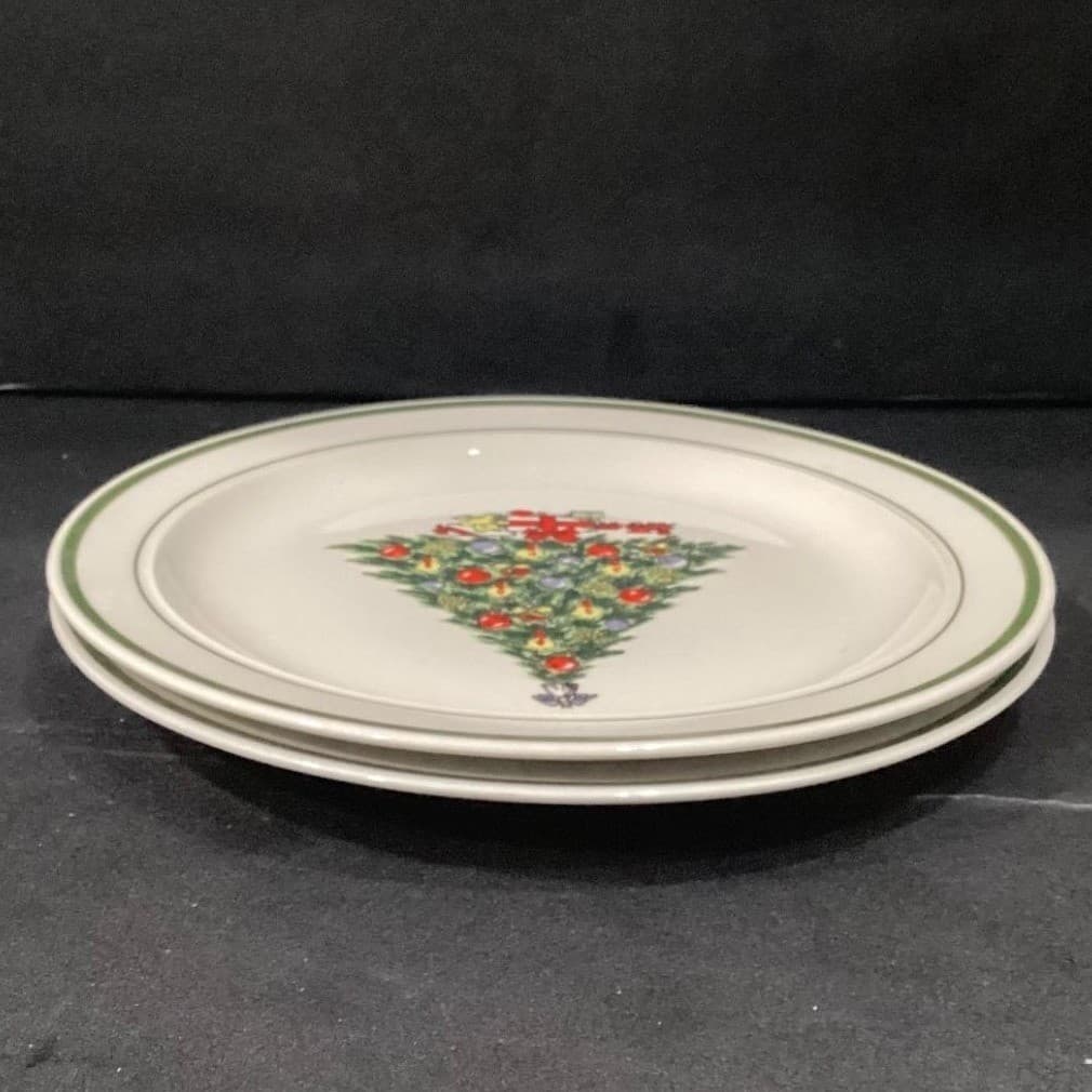 Christmas Tree Dinner Plates, Set of 2, Porcelain Holiday Dishes, Vintage China - Thumbnail 9