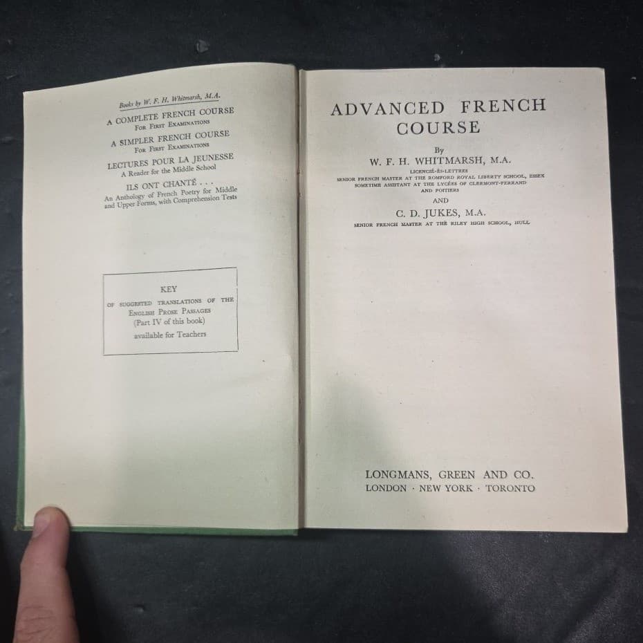 Advanced French Course W.F.H. Whitmarsh C.D. Jukes Longmans Green Hardcover 1943 - Thumbnail 4