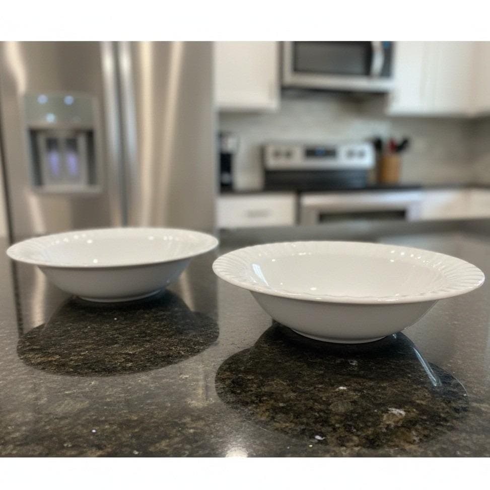 CorningWare French White Cereal Bowls, Set of 2, Vintage Ribbed Rim Dinnerware