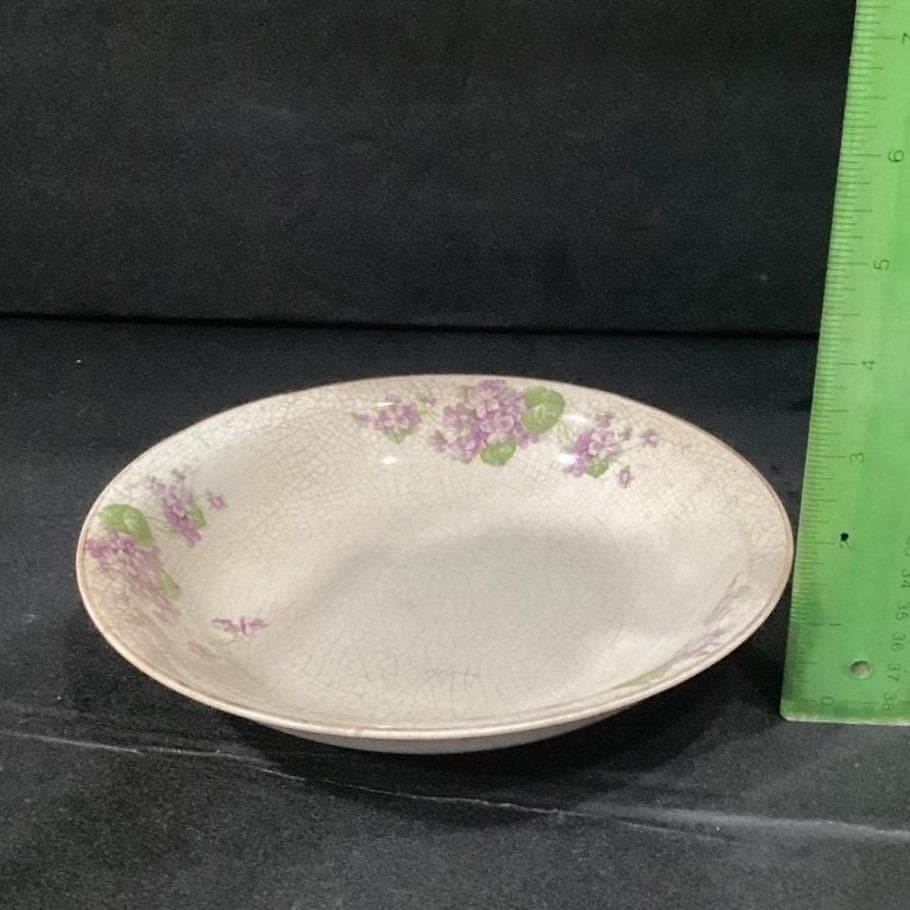 Canonsburg Violets Cereal Bowls, Set of 2, Purple Flowers, Vintage USA Pottery - Thumbnail 3