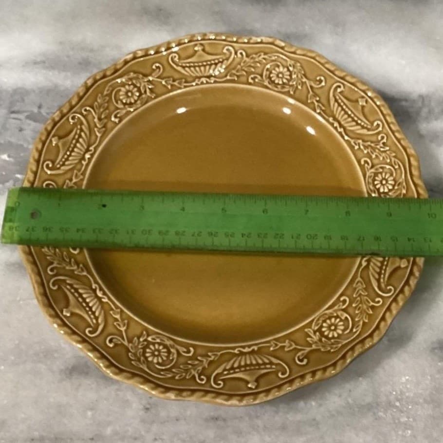 Canonsburg Regency Golden Ironstone Dinner Plates, Set of 2, Vintage USA Pottery - Thumbnail 2