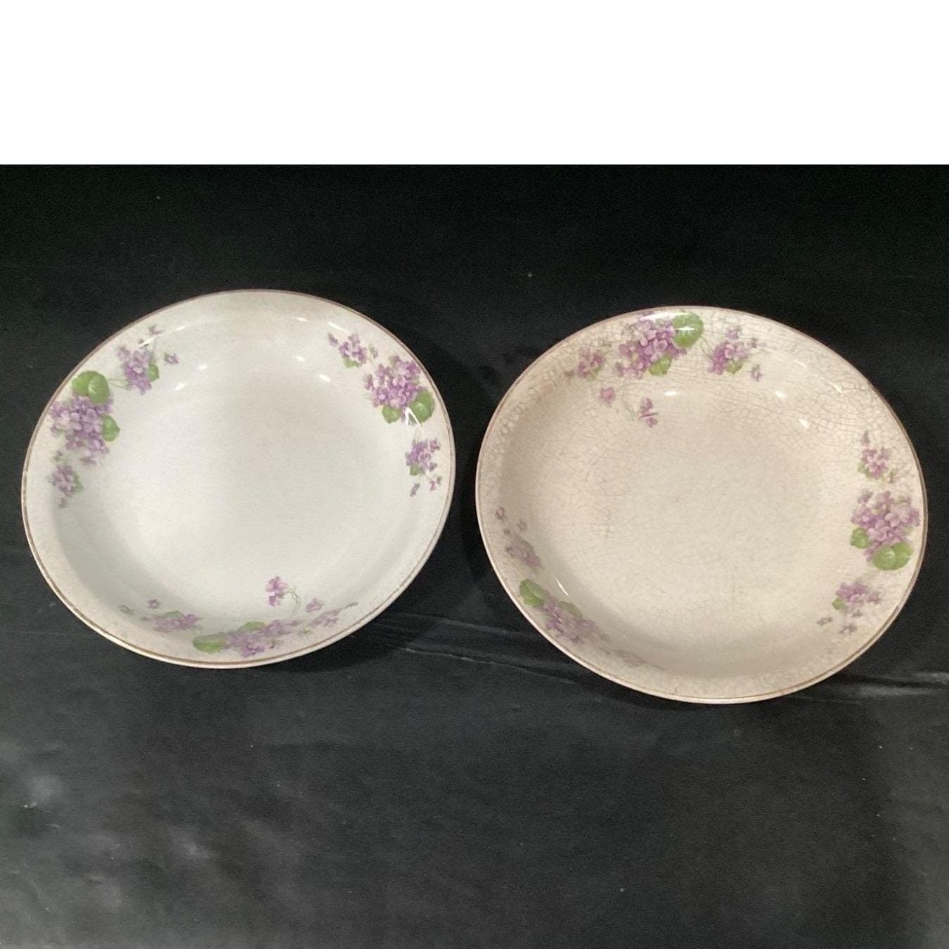Canonsburg Violets Cereal Bowls, Set of 2, Purple Flowers, Vintage USA Pottery - Thumbnail 8