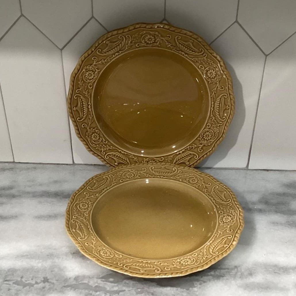 Canonsburg Regency Golden Ironstone Dinner Plates, Set of 2, Vintage USA Pottery - Thumbnail 7