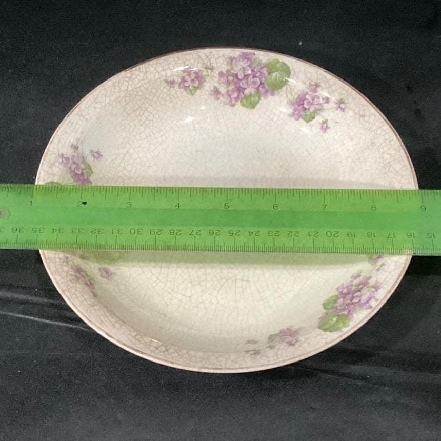 Canonsburg Violets Cereal Bowls, Set of 2, Purple Flowers, Vintage USA Pottery - Thumbnail 2