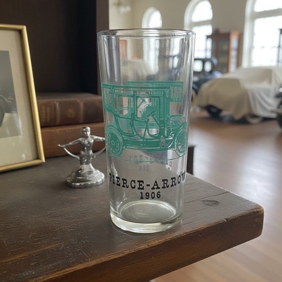 Hazel Atlas Cadillac Glass Tumbler, 1904-1908 Pierce-Arrow Antique Car Motifs