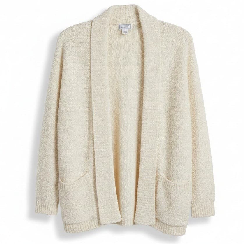 Jennifer Moore Cream Open Front Shawl Collar Knit Cardigan Women's Large Sweater