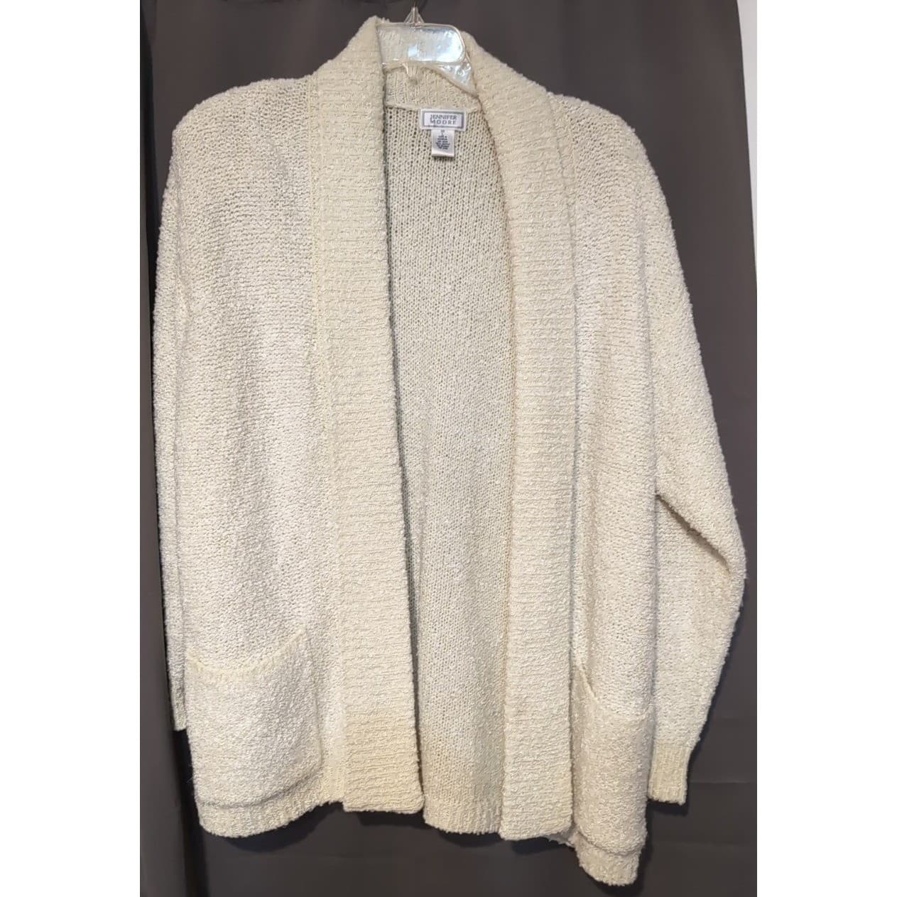 Jennifer Moore Cream Open Front Shawl Collar Knit Cardigan Women's Large Sweater - Thumbnail 3