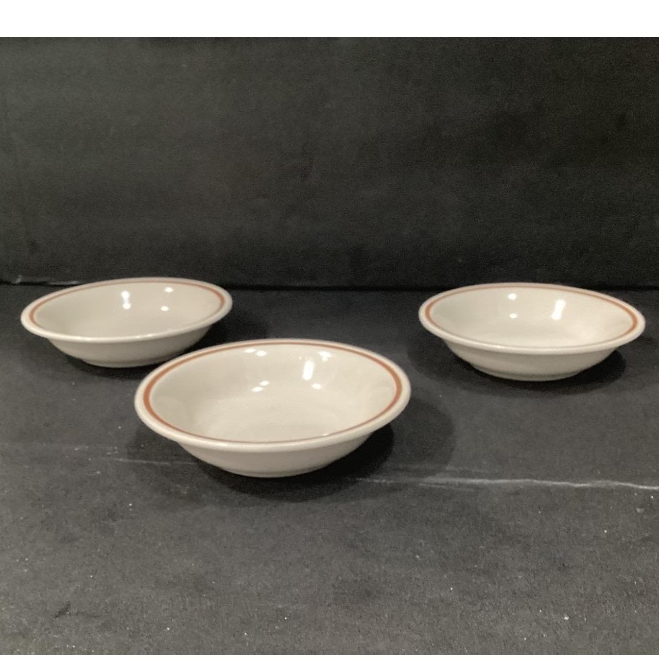 Camelot Japan Stoneware Berry Bowls, Set of 3, Vintage Brown Band Dinnerware - Thumbnail 9