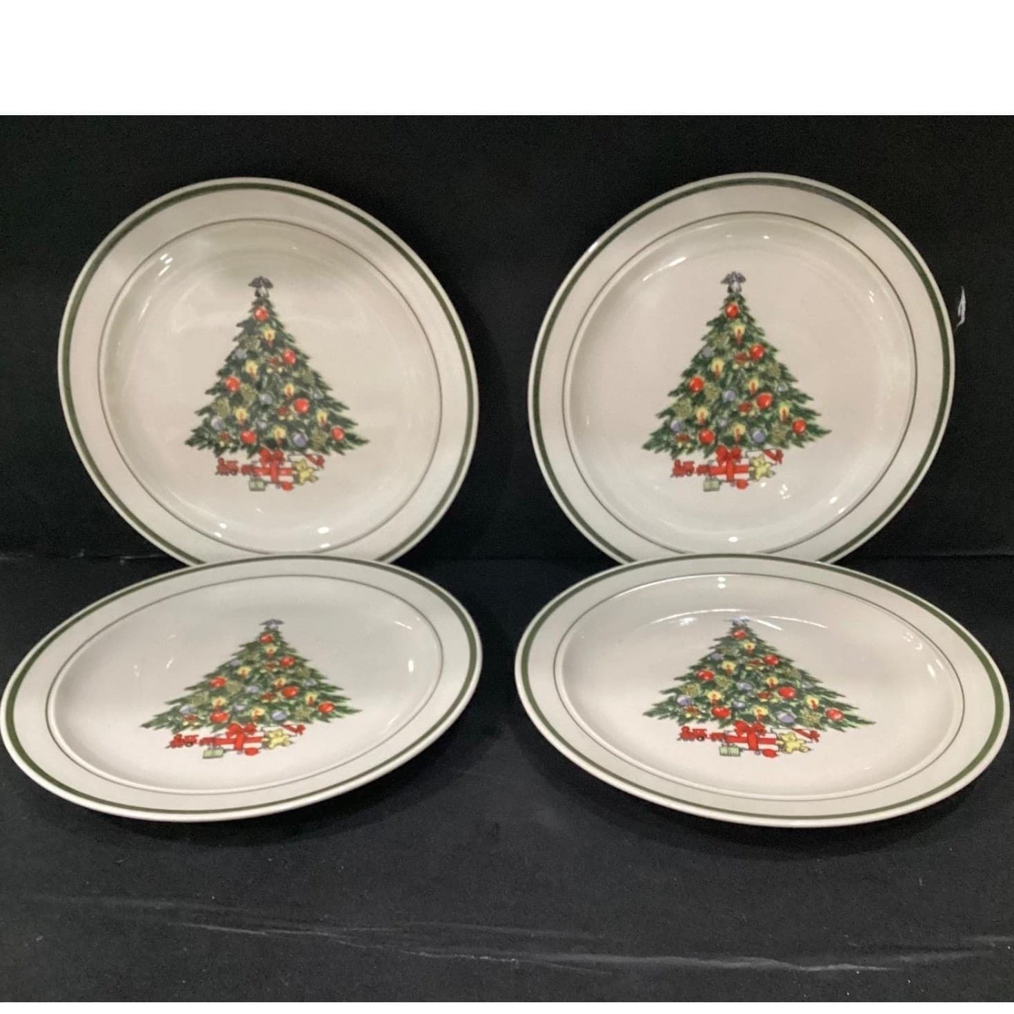 Christmas Tree Dinner Plates, Set of 4, Porcelain Holiday Dishes, Vintage China - Thumbnail 6