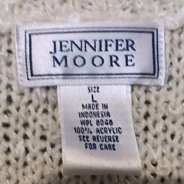Jennifer Moore Cream Open Front Shawl Collar Knit Cardigan Women's Large Sweater - Thumbnail 5