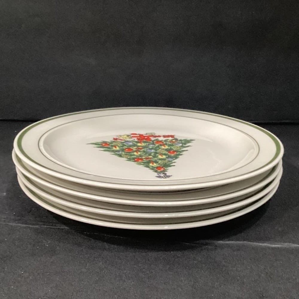 Christmas Tree Dinner Plates, Set of 4, Porcelain Holiday Dishes, Vintage China - Thumbnail 9