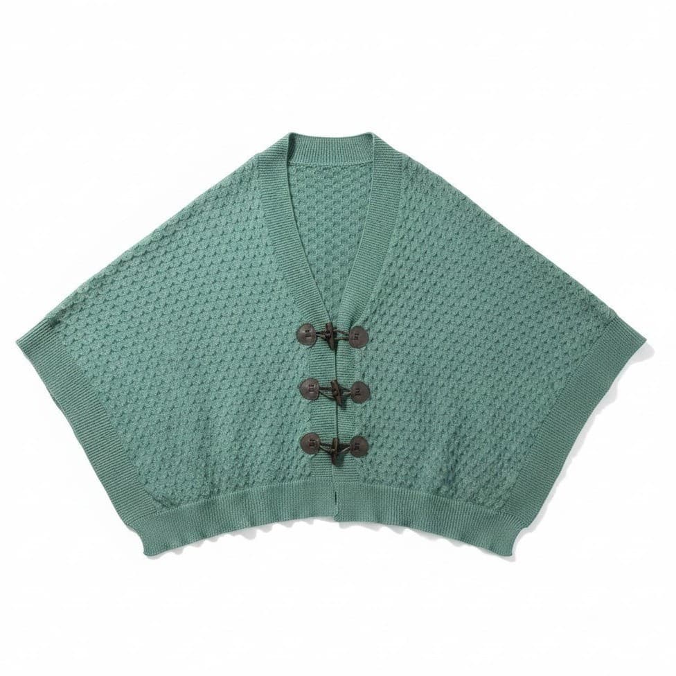 Evergreen Enterprise Green Knit Toggle Front Poncho Wrap Cape, Women's One Size