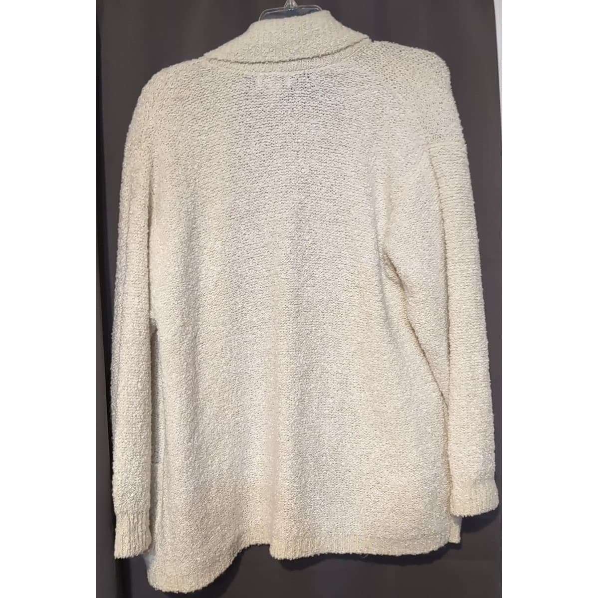 Jennifer Moore Cream Open Front Shawl Collar Knit Cardigan Women's Large Sweater - Thumbnail 4