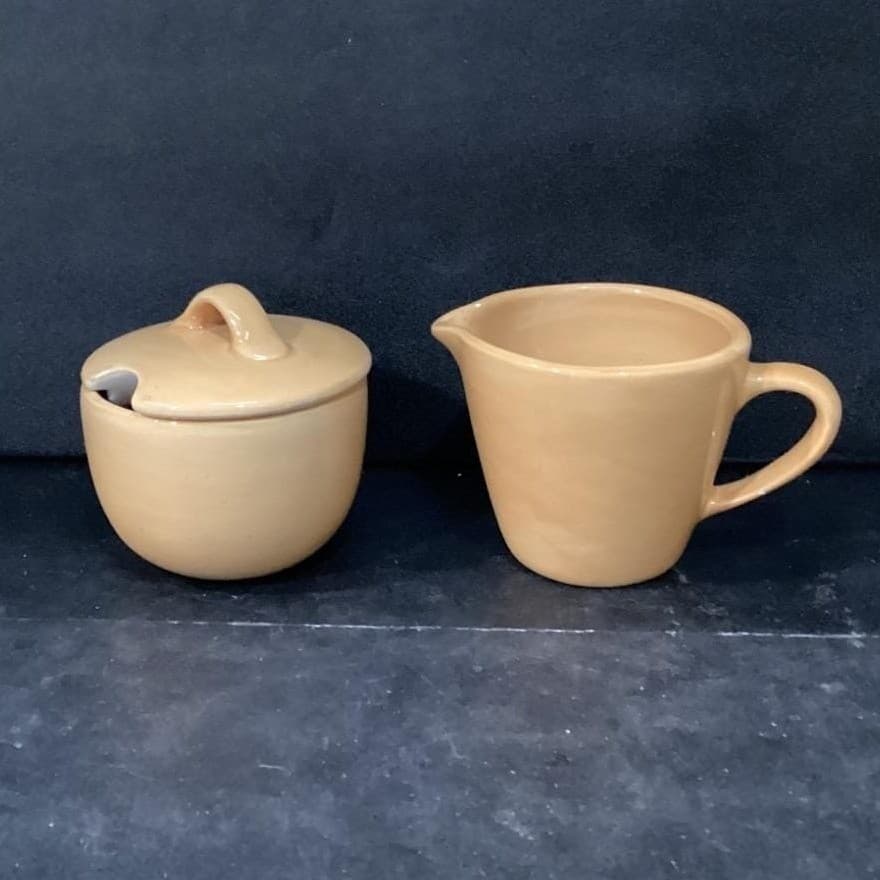 Pottery Barn Sausalito Cream & Lidded Sugar Bowl, Vtg Yellow Ceramic Tableware - Thumbnail 2
