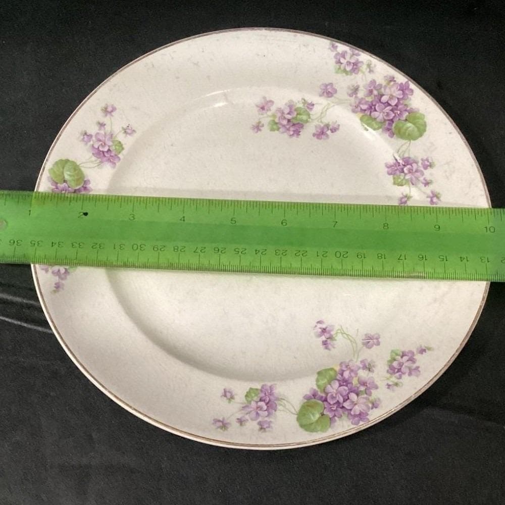 Canonsburg Violets Dinner Plates, Set of 4, Gold Trim, Vintage USA Dinnerware - Thumbnail 2